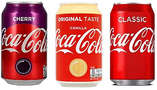 Coca Cola Cherry, Coca Cola Vanilla, Coca Cola je 24 x 0,33 L Einweg-Dosen (72 Dosen gesamt) Inkl. Gratis FiveStar Kugelschreiber von ebaney