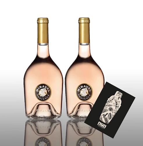 Angelina Jolie + Brad Pitt Miraval Cotes de Provence Rose Wein 2x 0,75L (13% Vol) Jolie-Pitt Miraval Wein - 2er Set - [Enthält Sulfite] von Mixcompany.de Bar & Glas