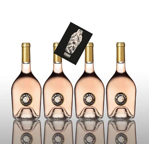 Angelina Jolie + Brad Pitt Miraval Cotes de Provence Rose Wein 4x 0,75L (13% Vol) Jolie-Pitt Miraval Wein - 4er Set - [Enthält Sulfite] von Mixcompany.de Bar & Glas