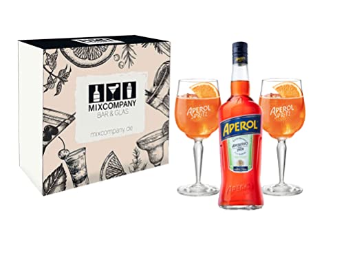 Aperol Geschenkset - Aperol Aperitivo Italiano 1L (11% Vol) + 2x Aperol Gläser/Glas+ Giftbox - [Enthält Sulfite] von Mixcompany.de Bar & Glas