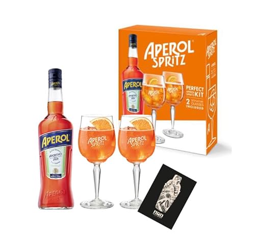 Aperol Geschenkset - Aperol Italiano Aperitivo 0,7L (11% Vol) + 2x Aperol Spritz Stilglas/Gläser- [Enthält Sulfite] von Mixcompany.de Bar & Glas