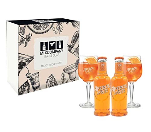 Aperol Schuber Geschenkset - Aperol Spritz 2x 0,2L (10,5% Vol) + 2x Aperol Gläser/Glas ready to drink Aperitivo/Aperitif - [Enthält Sulfite] von Mixcompany.de Bar & Glas