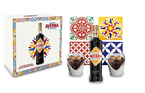 Averna Geschenkset - Averna Amaro Siciliano 0,7L (29% Vol) Schuber + 4x Untersetzer + Giftbox - [Enthält Sulfite] Ohne Gläser von GREAT BRITISH TRADING LIMITED