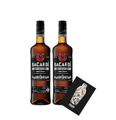 Bacardi 2er Set Carta Negra Rum 2x 0,7L (37,5% Vol) Superior Black Rum - [Enthält Sulfite] von Mixcompany.de Bar & Glas