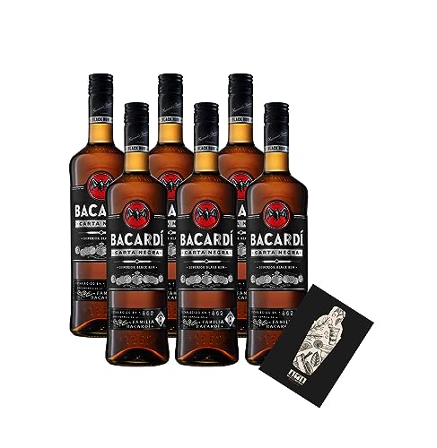 Bacardi 6er Set Carta Negra Rum 6x 0,7L (37,5% Vol) Superior Black Rum - [Enthält Sulfite] von Mixcompany.de Bar & Glas
