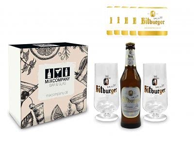 Bitburger Pils Set/Geschenkset - 1x Bitburger Premium Pils 330ml (4,8% Vol) + 2x Bitburger Gläser + 10x Bitburger Bierdeckel - Inkl. Pfand MEHRWEG von Mixcompany.de Bar & Glas