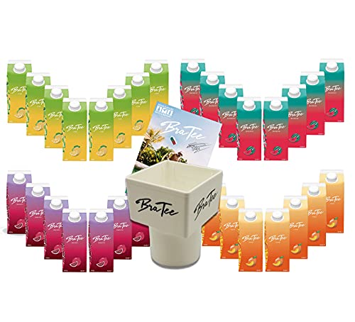 Capital BraTee 32er Tasting Set 8 pro Geschmackssorte Eistee je 750ml + Gratis Getränkehalter + Autogrammkarte BRATEE Ice tea 8x Wassermelone 8x Zitrone 8x Pfirsich 8x Granatapfel von Mixcompany.de Bar & Glas