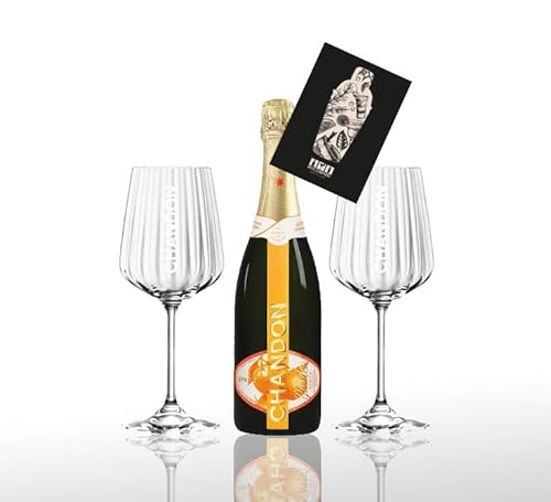 Chandon Garden Spritz Set 0,75L (11,5% Vol) + 2er Set Stilglas Glas Gläser Set Chandon Spritz Aperitif - [Enthält Sulfite] + Mixcompany Postkarte von Mixcompany.de Bar & Glas