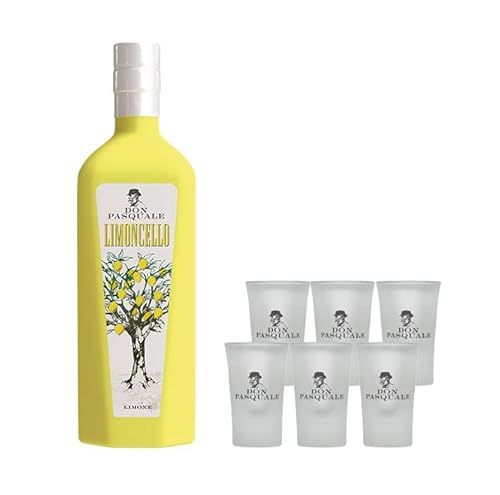 Don Pasquale Set Limoncello 0,7L (30% Vol) + 6x Shotglas Gläser Gratis - Likör Limoncello Zitrone - [Enthält Sulfite] von Mixcompany.de Bar & Glas