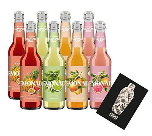 Elephant Bay 8er Lemonaden tasting Set - 2x pro Sorte Pink Grapefruit + Mandarin + Exotic + Lime Mint je 330ml inkl. Pfand - MEHRWEG von Mixcompany.de Bar & Glas