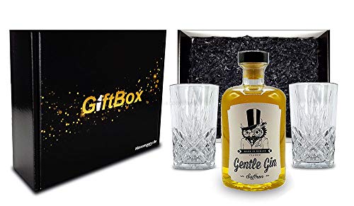 Geschenkset - Gentle Gin Saffron 0,5l (40% Vol) - Made in Berlin + 2x Longdrink Gläser in Kristall Optik- [Enthält Sulfite] von Mixcompany.de Bar & Glas