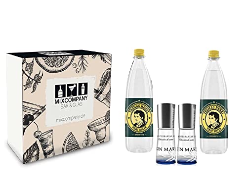 Gin Mare Gin tonic Set/Geschenkset - 2x Gin Mare Mediterranean Miniatur 100ml (42,7% vol) + 2x Thomas Henry Tonic Water 1000ml - Inkl. Pfand MEHRWEG von Mixcompany.de Bar & Glas