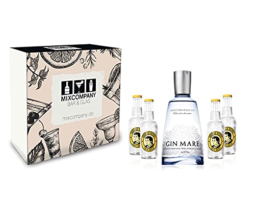 Gin Mare Gin tonic Set/Geschenkset - Gin Mare Mediterranean Gin 0,7l 700ml (42,7% vol) + 4x Thomas Henry Tonic Water 200ml - Inkl. Pfand MEHRWEG von Mixcompany.de Bar & Glas