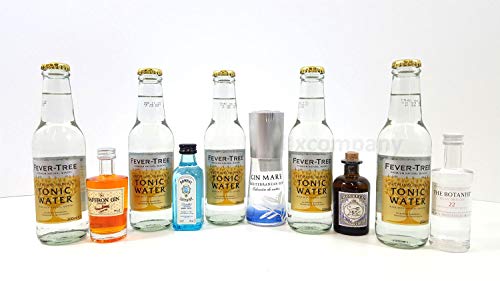 Gin Tonic Probierset ? 5x Verschiedene Gin Sorten je 50ml + 5x Fever-Tree Tonic Water 200ml - Inkl. Pfand MEHRWEG von Mixcompany.de Bar & Glas