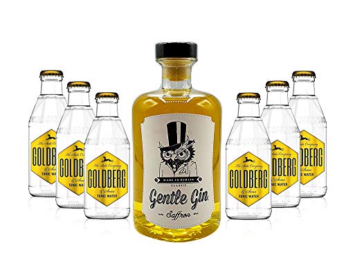 Gin Tonic Set - Gentle Gin Saffron 0,5l (40% Vol)+ 6x Goldberg Tonic Water 200ml inkl. Pfand MEHRWEG -[Enthält Sulfite] von Mixcompany.de Bar & Glas
