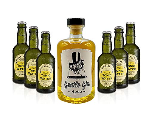 Gin Tonic Set - Gentle Gin Saffron 0,5l (40% Vol) + 6x Fentimans Tonic Water 200ml inkl. Pfand MEHRWEG -[Enthält Sulfite] von Mixcompany.de Bar & Glas