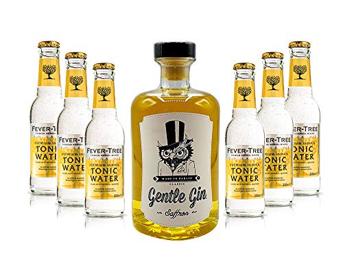 Gin Tonic Set - Gentle Gin Saffron 0,5l (40% Vol) + 6x Fever-Tree Indian Tonic Water 200ml inkl. Pfand MEHRWEG -[Enthält Sulfite] von Mixcompany.de Bar & Glas