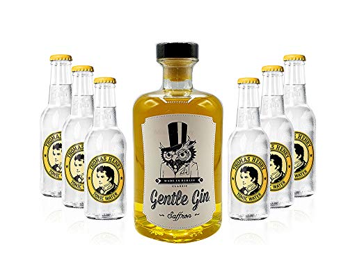 Gin Tonic Set - Gentle Gin Saffron 0,5l (40% Vol) + 6x Thomas Henry Tonic Water 200ml inkl. Pfand MEHRWEG - [Enthält Sulfite] von Mixcompany.de Bar & Glas