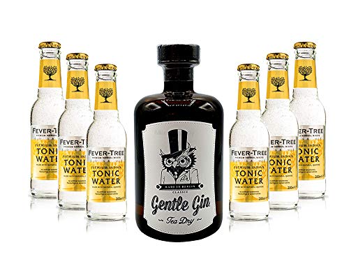 Gin Tonic Set - Gentle Gin Tea Dry 0,5l (47% Vol) + 6x Fever-Tree Indian Tonic Water 200ml inkl. Pfand MEHRWEG -[Enthält Sulfite] von Mixcompany.de Bar & Glas