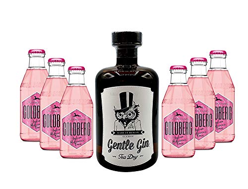 Gin Tonic Set - Gentle Gin Tea Dry 0,5l (47% Vol) + 6x Goldberg Hibiscus Tonic Water 200ml inkl. Pfand MEHRWEG -[Enthält Sulfite] von Mixcompany.de Bar & Glas