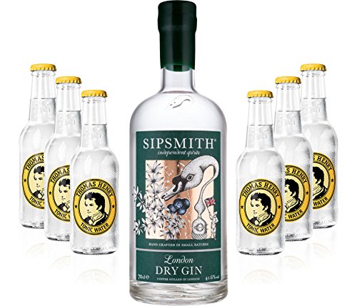 Gin Tonic Set - Sipsmith London Dry Gin 0,7l 700ml (41,6% Vol) + 6x Thomas Henry Tonic Water 200ml inkl. Pfand MEHRWEG -[Enthält Sulfite] von Mixcompany.de Bar & Glas