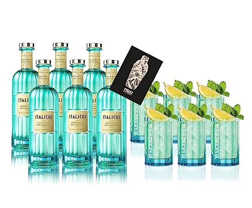 Italicus Set 6x Bergamotte Likör 0,7L (20% Vol) + 6x Italicus Relief Glas Gläser in Blau - Rosolio di Bergamotto - a refreshing taste of Italy- [Enthält Sulfite] von Mixcompany.de Bar & Glas