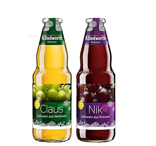 Klindworth Claus und Nik Glühwein aus Weißwein und Rotwein 2er Set - 1x Claus + 1x Nik je 1L (9,8% Vol) inkl. Pfand MEHRWEG- [Enthält Sulfite] von Mixcompany.de Bar & Glas