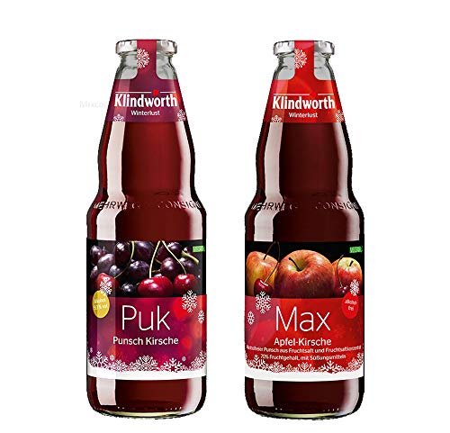 Klindworth Puk und Max Punsch - 1x Alkoholhaltiger Puk Punsch (9,3% Vol) + 1x Alkoholfreier Max Punschmit Kirsche-Vanille-Rum-Geschmack 1L (9,3% Vol) inkl. Pfand MEHRWEG- [Enthält Sulfite] von Mixcompany.de Bar & Glas