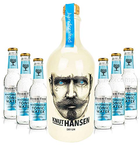 Knut Hansen Hamburg Dry Gin 0,5l (42% Vol) + 6x Fever-Tree Mediterranean Tonic Water 0,2 MEHRWEG Bar Longdrink Cocktail Sammlung Gin Tonic inkl. PFAND- [Enthält Sulfite] von Mixcompany.de Bar & Glas