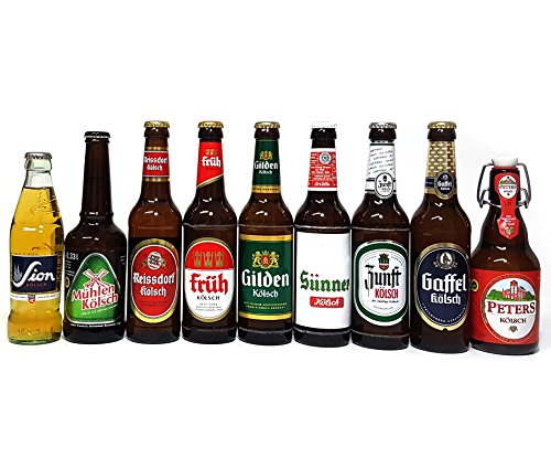 Kölsch 9er Bier Set - Sion 0,25L (4,8% Vol.) Mühlen (4,8% Vol) Zunft (4,8% Vol.) Gaffel (4,8% Vol) + Früh (4,8% Vol.) Gilden (4,8% Vol.) Reissdorf (4,8% Vol.) Peters (4,8% Vol) Sünner (4,8% Vol) - je 0,33L (bis auf Sion) - Inkl. Pfand MEHRWE von Mixcompany.de Bar & Glas