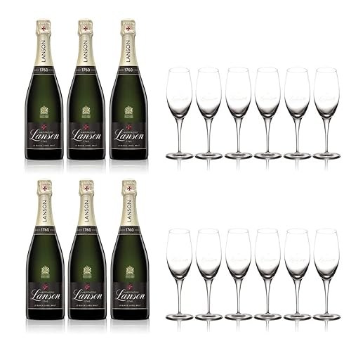 Lanson Champagner Aktion - 6x Lanson champagne Black Lable Brut 0,75L (12,5% Vol) kaufen + 12 Lanson Champagner Gläser Gratis erhalten- [Enthält Sulfite] von Mixcompany.de Bar & Glas