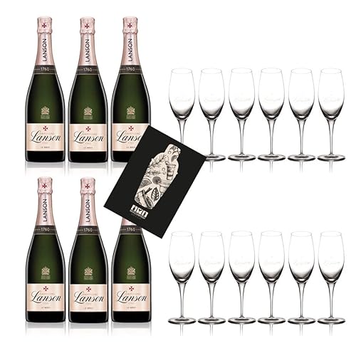 Lanson Rose Champagner Aktion - 6x Lanson champagne Le Rose 0,75L (12,5% Vol) kaufen + 12 Lanson Champagner Gläser Gratis erhalten- [Enthält Sulfite] von Mixcompany.de Bar & Glas