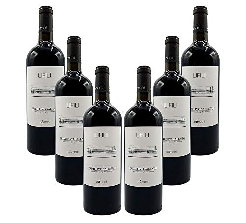 Lifili 6er Set Primitivo Salento a6mani Rotwein 6x 0,75L (13,5% Vol)- [Enthält Sulfite] von Mixcompany.de Bar & Glas