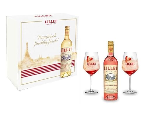 Lillet Geschenkset - Lillet Rose Aperitiv de France 750ml (17% Vol) Aperitifwein + 2 Weingläser in Geschenkbox von Mixcompany.de Bar & Glas