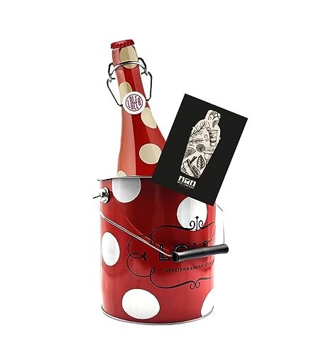 Lolea Set - Roter Kühler/Eimer mit Henkel + Lolea Sangria N°1 ROT 0,75L (7% Vol) Rotwein Sangria Cabernet Sauvignon, Tempranillo Trauben - [Enthält Sulfite] von Mixcompany.de Bar & Glas