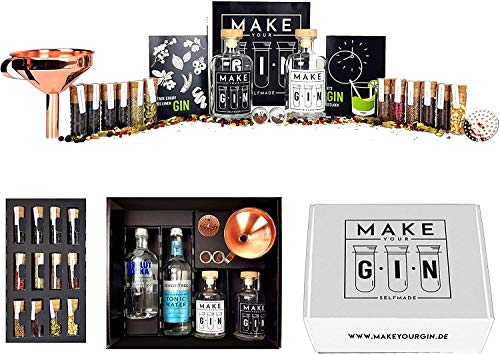 Make Your Gin Geschenkset Geschenkbox Gin zum Selbermachen - Absolut Vodka, Fever-Tree Mediterranean Tonic Water 500ml + Botanicals + Bar Trichter + Anleitung mit Rezept von Mixcompany.de Bar & Glas