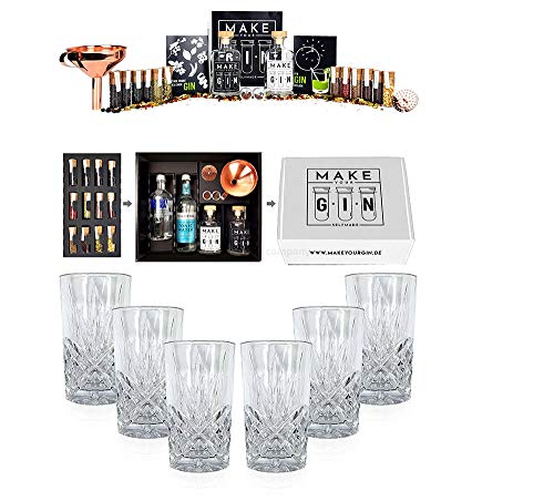 Make Your Gin Geschenkset weiß - Absolut Vodka, Fever-Tree Mediterranean Tonic Water 500ml + Botanicals - Kopi Luwak von freilebenden Tieren+ Bar Trichter + Anleitung mit Rezept + 6x Longdrinkglas von Mixcompany.de Bar & Glas