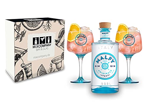 Malfy Gin Giftbox Set - Malfy Gin Originale 0,7l - 700ml (41% VOL) + 2 Malfy Gin Ballon Gläser/Glas in Geschenkverpackung - [Enthält Sulfite] von Mixcompany.de Bar & Glas