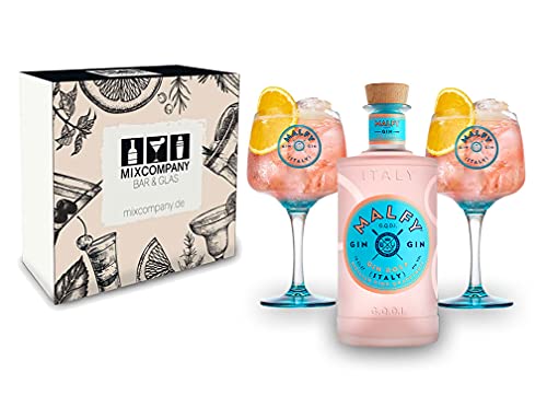 Malfy Gin Giftbox Set - Malfy Gin Rosa 0,7l - 700ml (41% VOL) + 2 Malfy Gin Ballon Gläser/Glas in Geschenkverpackung - [Enthält Sulfite] von Mixcompany.de Bar & Glas