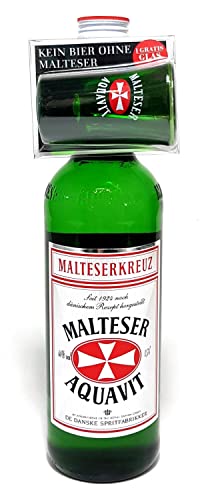Malteser Aquavit Geschenkset - Malteser Aquavit 0,7l 700ml (40% Vol) + Glas -[Enthält Sulfite] von Mixcompany.de Bar & Glas