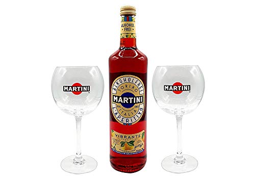 Martini Aperitiv - Martini Vibrante Alkoholfrei 0,75L + 2 Martini Ballon Gläser / Glas von Mixcompany.de Bar & Glas