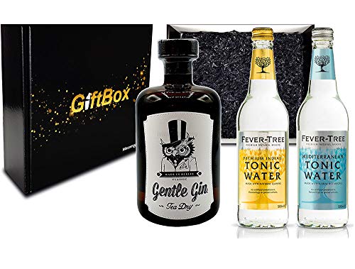 Gin Tonic Geschenkset - Gentle Gin Tea Dry 0,5l (47% Vol) + 1x Fever-Tree Indian Tonic + 1x Fever-Tree Mediterranean Tonic a 500ml inkl. Pfand MEHRWEG [Enthält Sulfite] von Mixcompany.de Bar & Glas