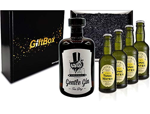 Mixcompany Giftbox - Gin Tonic Set - Gentle Gin Tea Dry 0,5l (47% Vol) + 4x Fentimans Tonic Water 200ml inkl. Pfand MEHRWEG - in Geschenkverpackung- [Enthält Sulfite] von Mixcompany.de Bar & Glas