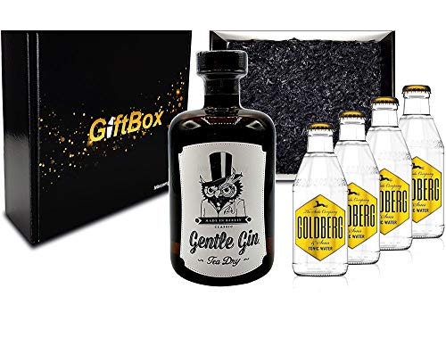 Mixcompany Giftbox - Gin Tonic Set - Gentle Gin Tea Dry 0,5l (47% Vol) + 4x Goldberg Tonic Water 200ml inkl. Pfand MEHRWEG - in Geschenkverpackung- [Enthält Sulfite] von Mixcompany.de Bar & Glas