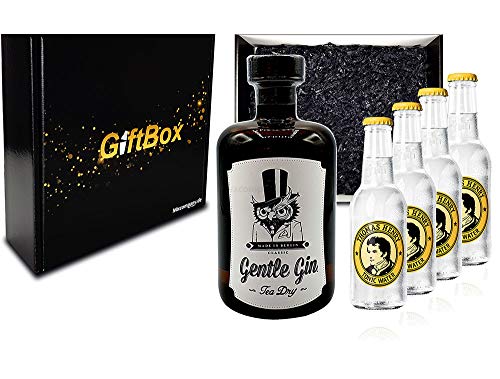 Mixcompany Giftbox - Gin Tonic Set - Gentle Gin Tea Dry 0,5l (47% Vol) + 4x Thomas Henry Tonic Water 200ml inkl. Pfand MEHRWEG - in Geschenkverpackung- [Enthält Sulfite] von Mixcompany.de Bar & Glas