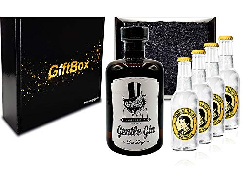 Mixcompany Giftbox - Gin Tonic Set - Gentle Gin Tea Dry 0,5l (47% Vol) + 4x Thomas Henry Tonic Water 200ml inkl. Pfand MEHRWEG - in Geschenkverpackung- [Enthält Sulfite] von Mixcompany.de Bar & Glas