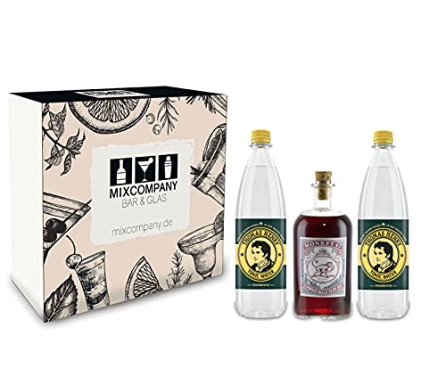 Monkey 47 Gin Tonic Set/Geschenkset - Monkey 47 Schwarzwald Sloe Gin 500ml (29% Vol) + 2x Thomas Henry Tonic Water 1000ml - Inkl. Pfand MEHRWEG von Mixcompany.de Bar & Glas