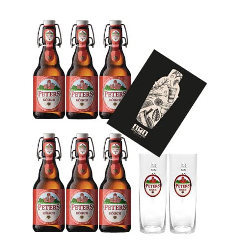 Peters Kölsch Set 6er Set Bier 0,33L (4,8% Vol) + 2 Gläser 0,2L mit Mixcompany Grußkarte inkl Pfand MEHRWEG- [Enthält Sulfite] von Mixcompany