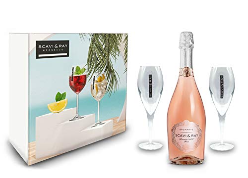 Scavi & Ray Geschenkset Scavi Ray Rosé Spumante DOC 0,75L (11% Vol) + 2 Sekt Flöten Prosecco Gläser- [Enthält Sulfite] von Mixcompany.de Bar & Glas