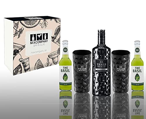 Three Sixty Black Geschenkset - Black Vodka 0,7L (42% Vol) + 2x Longdrink Glas Black + 2x Soda Libre The Basil 0,33L inkl. Pfand MEHRWEG- [Enthält Sulfite] von Mixcompany.de Bar & Glas